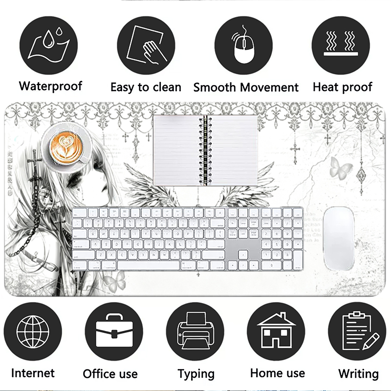 レザーマウスパッド黒白アニメ美学エンジェルガールマウスパッド - Desk Setup Accessories Aesthetic のレビューと価格