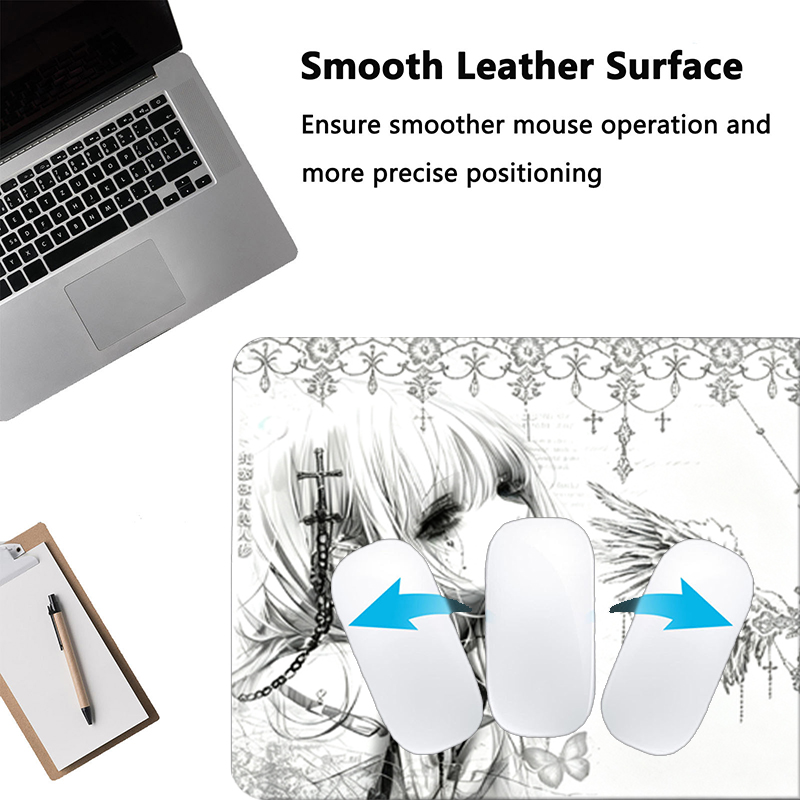 レザーマウスパッド黒白アニメ美学エンジェルガールマウスパッド - Desk Setup Accessories Aesthetic のレビューと価格