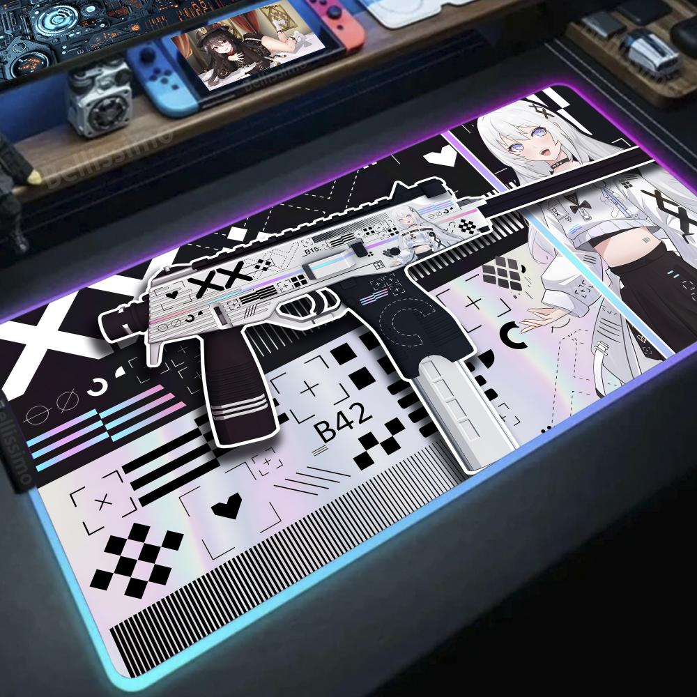 銃を持った少女アニメDIYゲーム用コンピューターマウスパッド - Desk Setup Rgb のレビューと価格