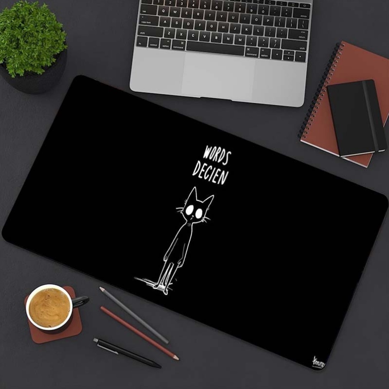 面白いスケッチ猫の言葉デシエンブラック拡張ゲーミングマウスパ - Desk Setup For Work のレビューと価格