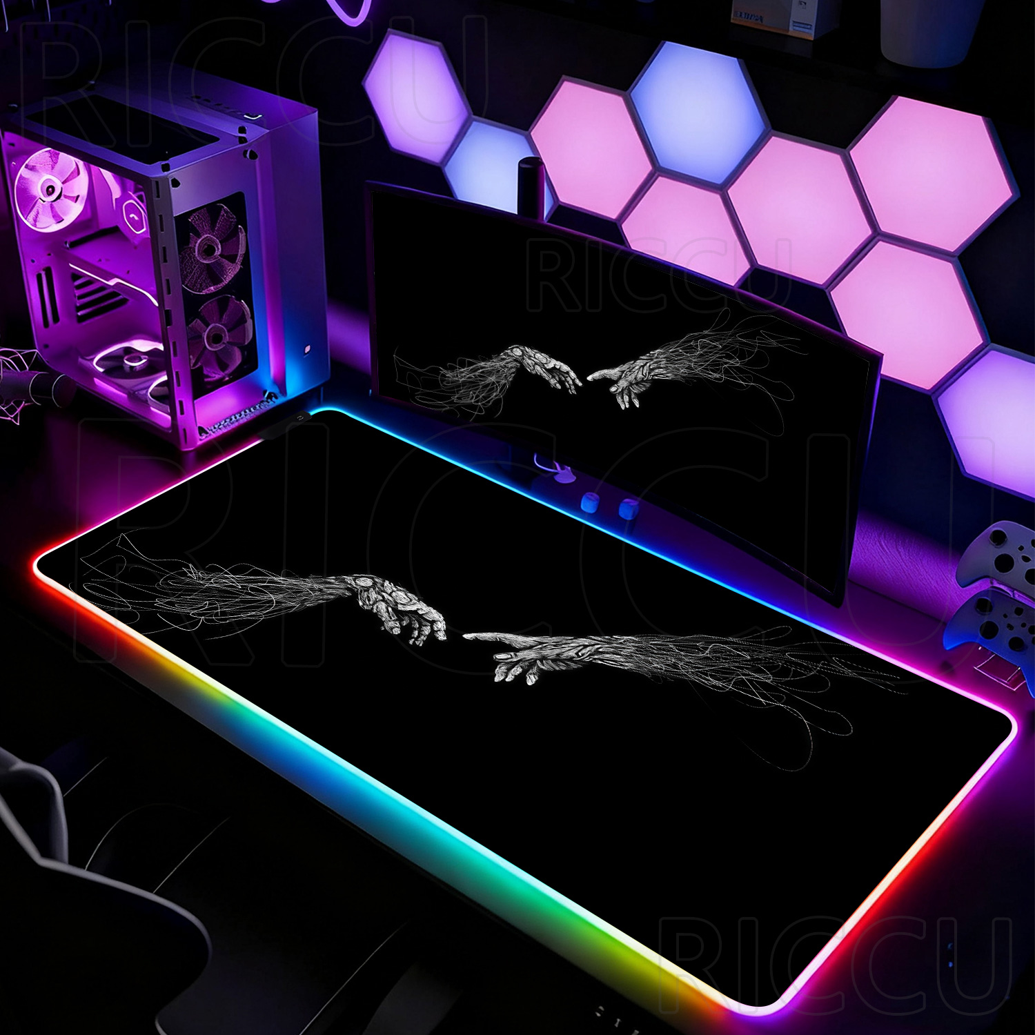 RGB XXL HD大型黒白ゴシックハンドマウスパッドPCゲ - Desk Setup Rgb のレビューと価格