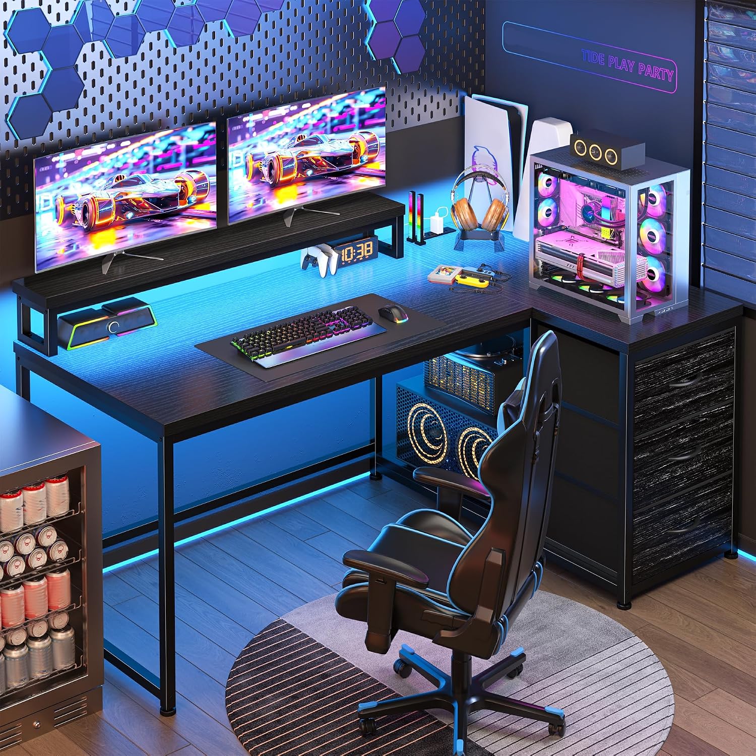 3つの引き出しと40モードRGB LEDを備えたゲーミングデ - Desk Setup Rgb のレビューと価格