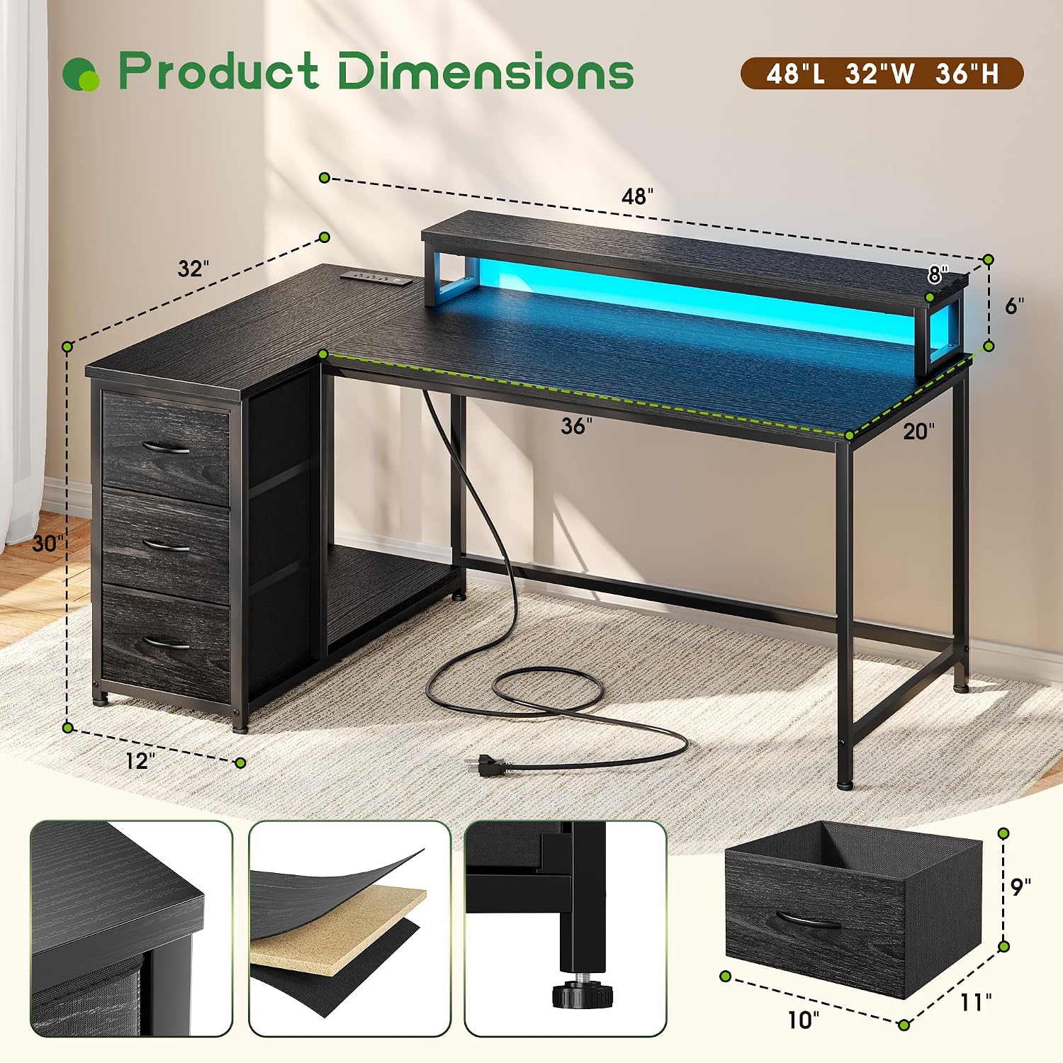 3つの引き出しと40モードRGB LEDを備えたゲーミングデ - Desk Setup Rgb のレビューと価格